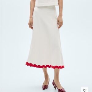 Mango Cream A-Line Skirt with Red Hem